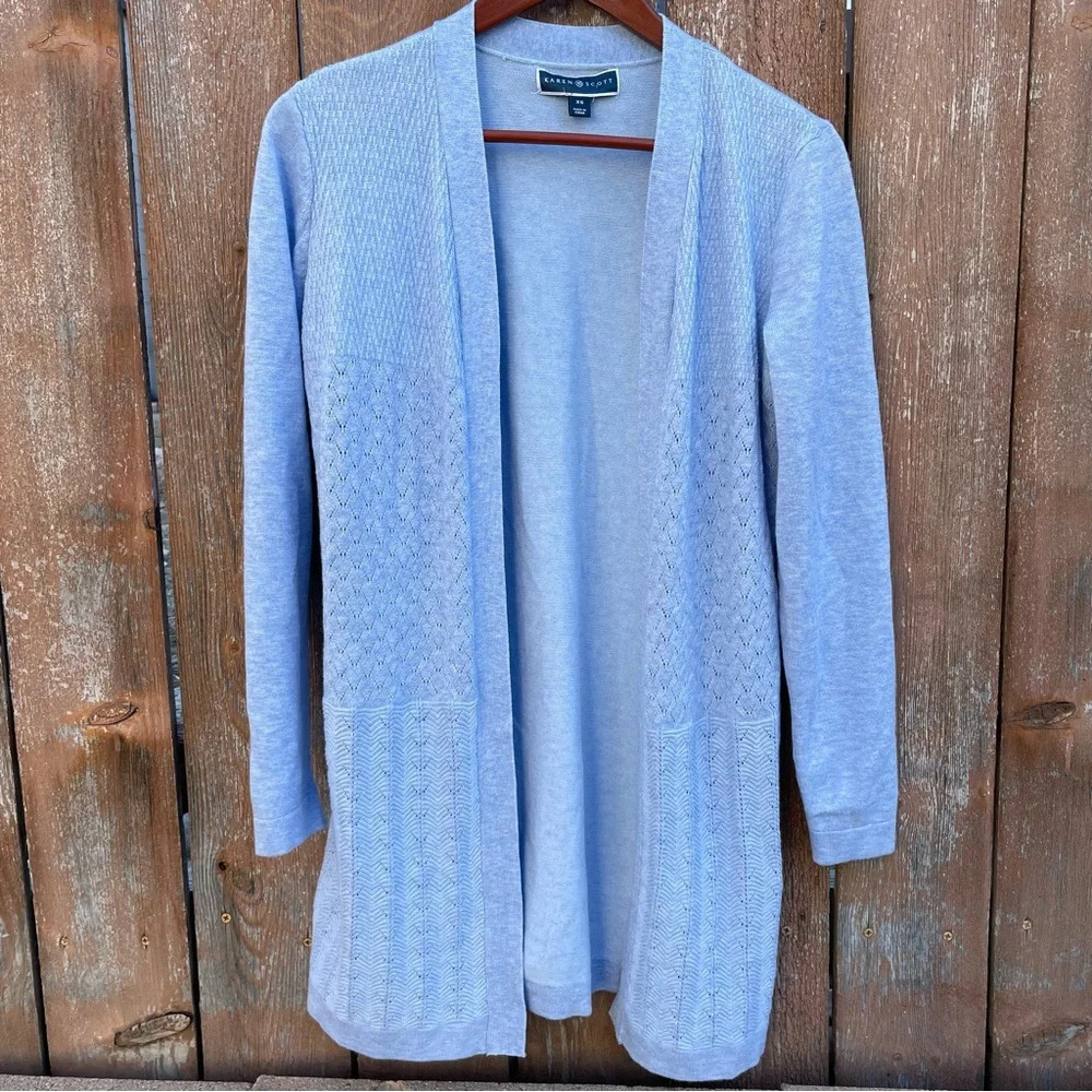 KAREN SCOTT Women’s Light Blue Knit Pattern Cardigan Size XS